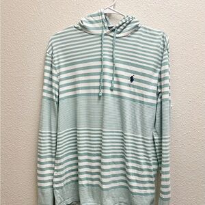 Ralph Lauren Sage and White Striped Thin Hoodie